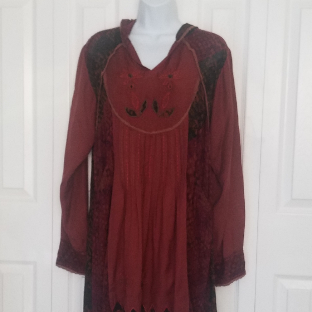 Bohemian Red Long Sleeve Tunic